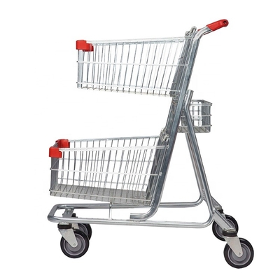 Los carros resistentes del supermercado ruedan la carretilla doble de las compras de la cesta de la carretilla de la cesta