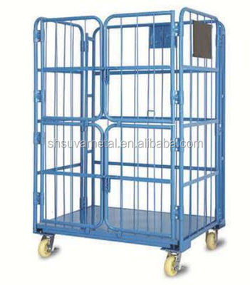 Carretilla logística del carro del almacenamiento, envase de la jaula del rollo con 4 puertas/la jaula rodante del envase