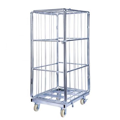 Envase echado a un lado galvanizado del rollo de la carretilla 4 de Warehouse del envase de la jaula del rollo de la seguridad